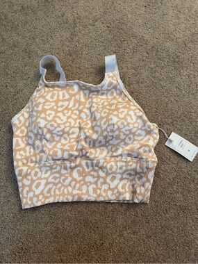 Beige & White Leopard Ribbed Bikini Top